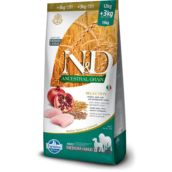 Farmina ND Low Ancestral Grain Dog Selection Chicken e Pomegranate Adult 12+3 kg Gratis