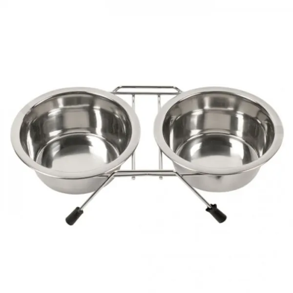 Kerbl Comedouro Duplo Em Inox C Suporte