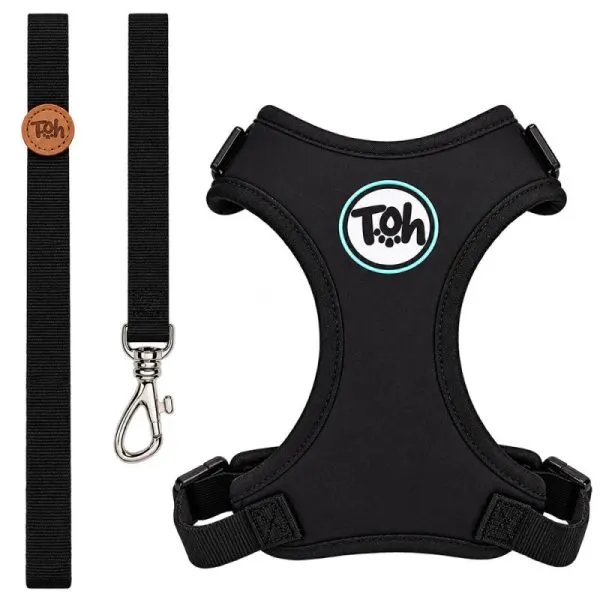TOH Conjunto de Peitoral em H Neo e Trela Preto para Gato