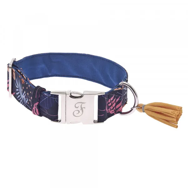 Ferribiella Coleira Kami Com Padrao Floral Azul