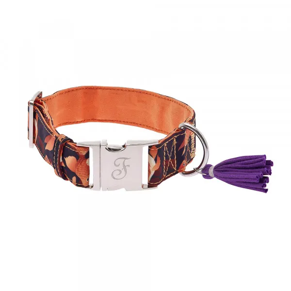 Ferribiella Coleira Kami Com Padrao Floral Laranja