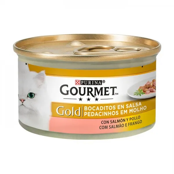 Gourmet Gold Pedacinhos em molho para gato – Salmão e frango