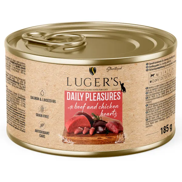 Luger s Daily Pleasures Wet Cat Sterilised Vaca e Coração Galinha