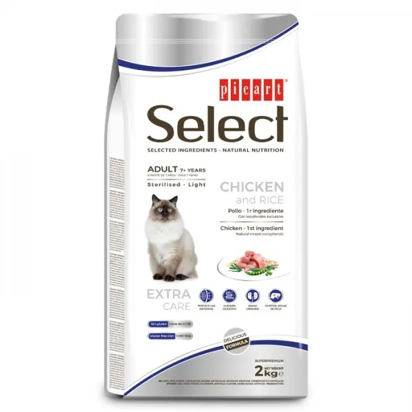 Picart Select Sterilised/Light +7 Gato adulto – Frango e arroz