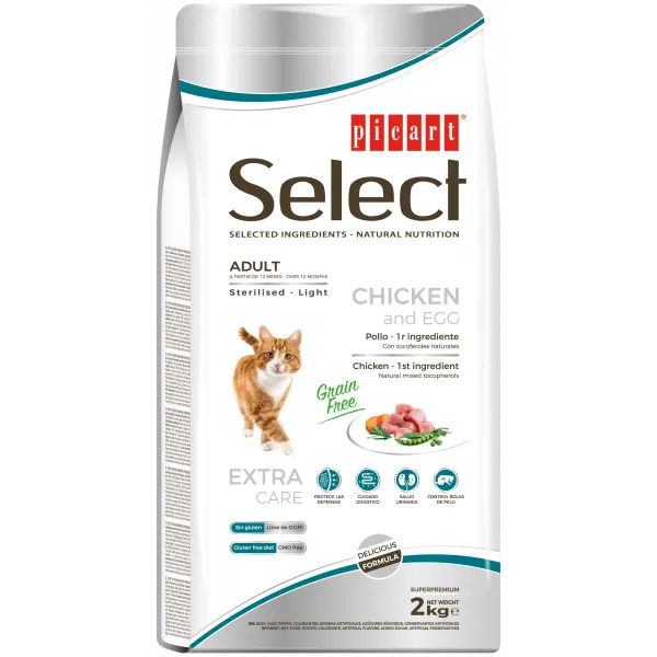 PICART SELECT STERILISED e LIGHT GRAIN FREE GATO ADULTO FRANGO E OVO