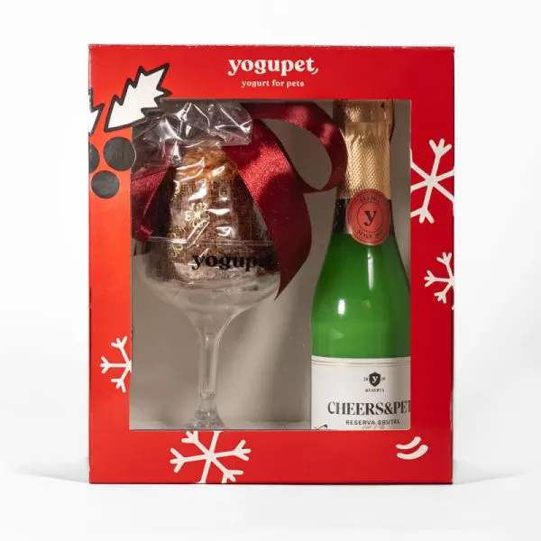 Yogupet – Caixa de Natal com Champanhe + Copo + Panetone