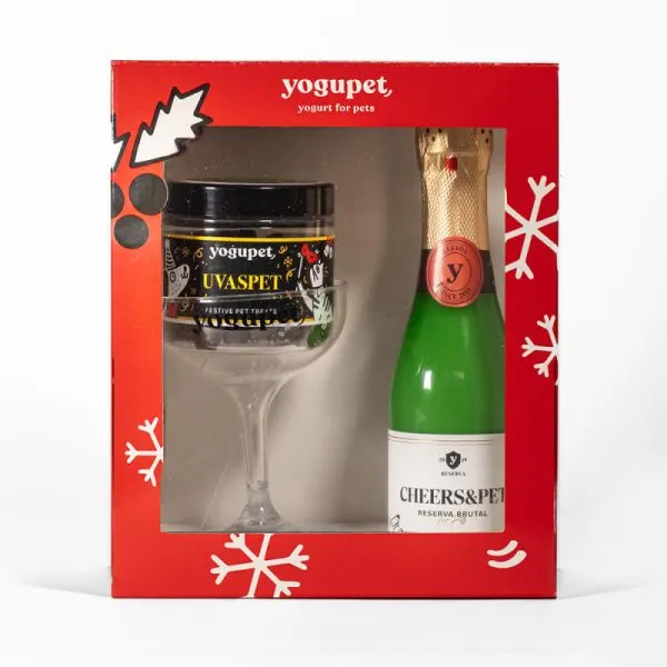 Yogupet – Caixa de Natal com Champanhe + Copo + Uvas